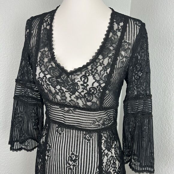 Nanette Lepore Women's Cocktail Dress Black Lace Pink Iridescent Sheath Size 4 - Picture 7 of 13